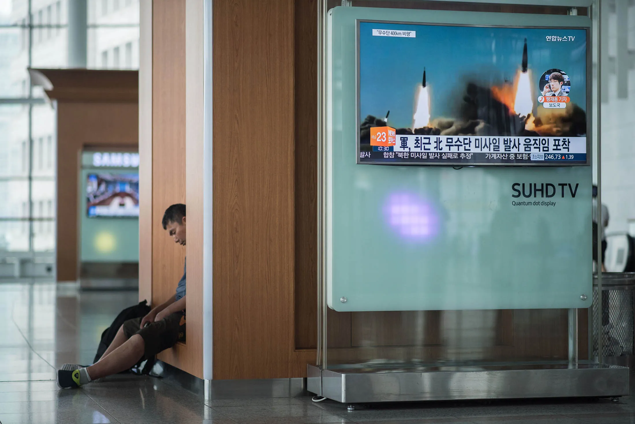 A television screen broadcasts news coverage of a North Korean rocket launch, at Seoul station on June 22. North Korea said its launch Wednesday of an intermediate-range ballistic missile was successful, claiming the projectile is capable of hitting U.S. military operations in the Pacific.
