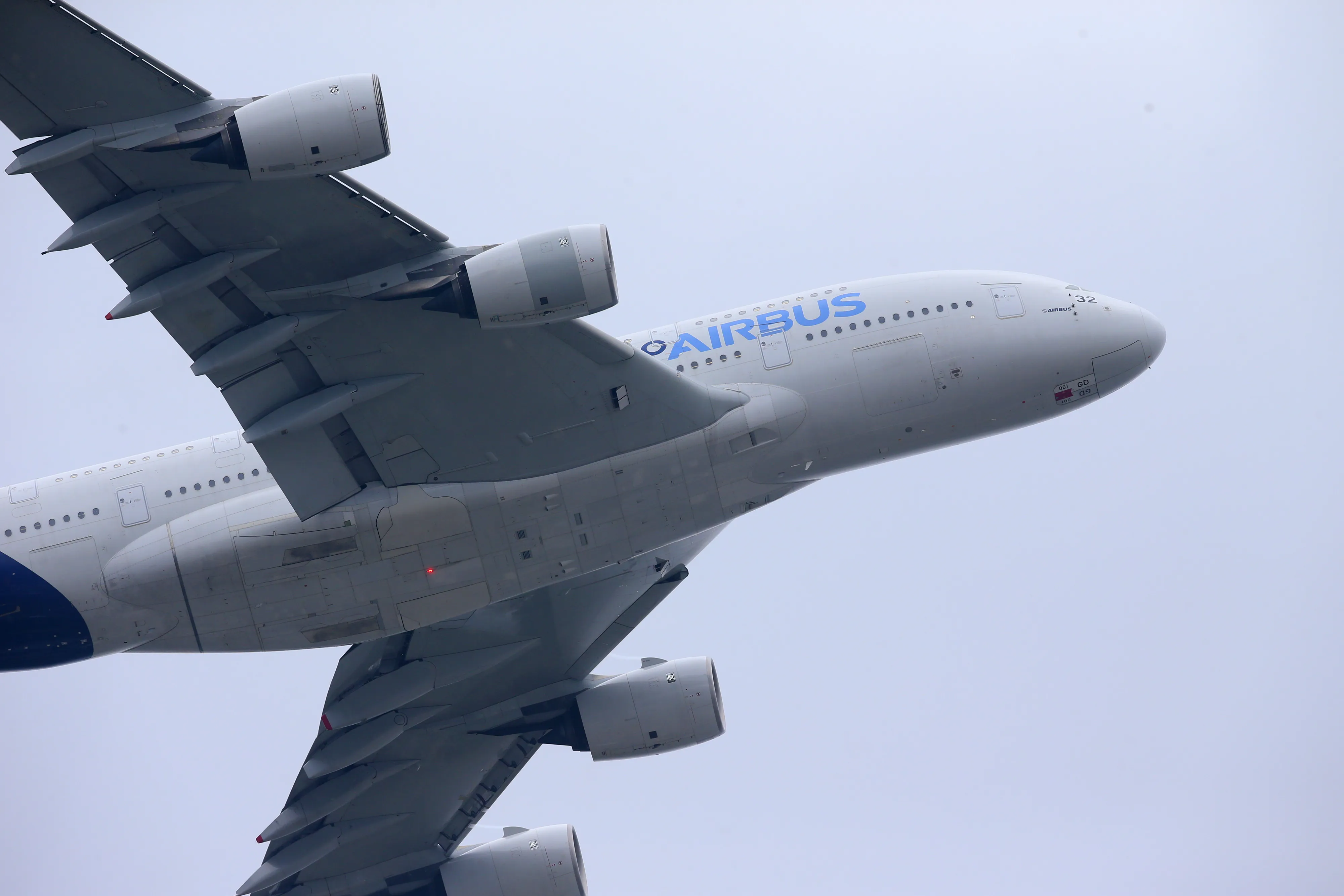 An Airbus SAS A380 aircraft performs a flying display on the opening day of the 51st International Paris Air Show in Paris, France, on Monday, June 15, 2015. The 51st International Paris Air Show is the world's largest aviation and space industry exhibition and takes place at Le Bourget airport June 15 - 21.
