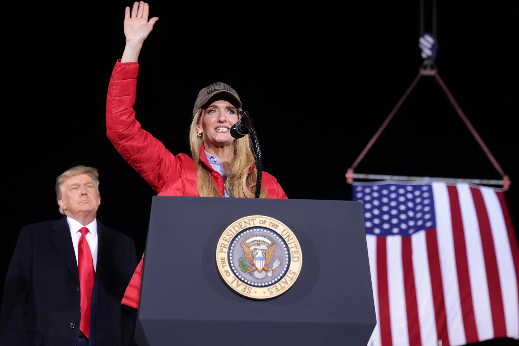 Kelly Loeffler speaks at a campaign rally with President Donald Trump in Dalton, Georgia, on Jan. 4.