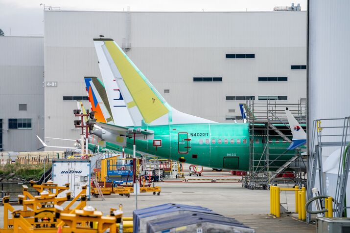 Boeing aircraft at the company's manufacturing facility in Renton, Washington, US.