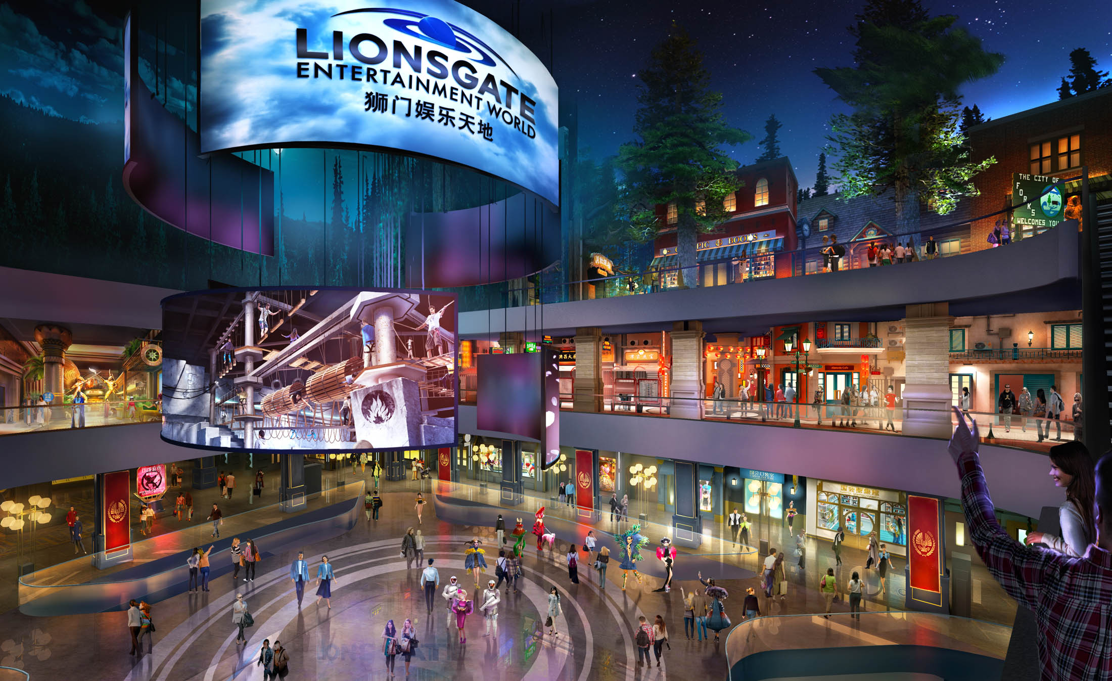 A rendering of the main atrium at Lionsgate Entertainment World.