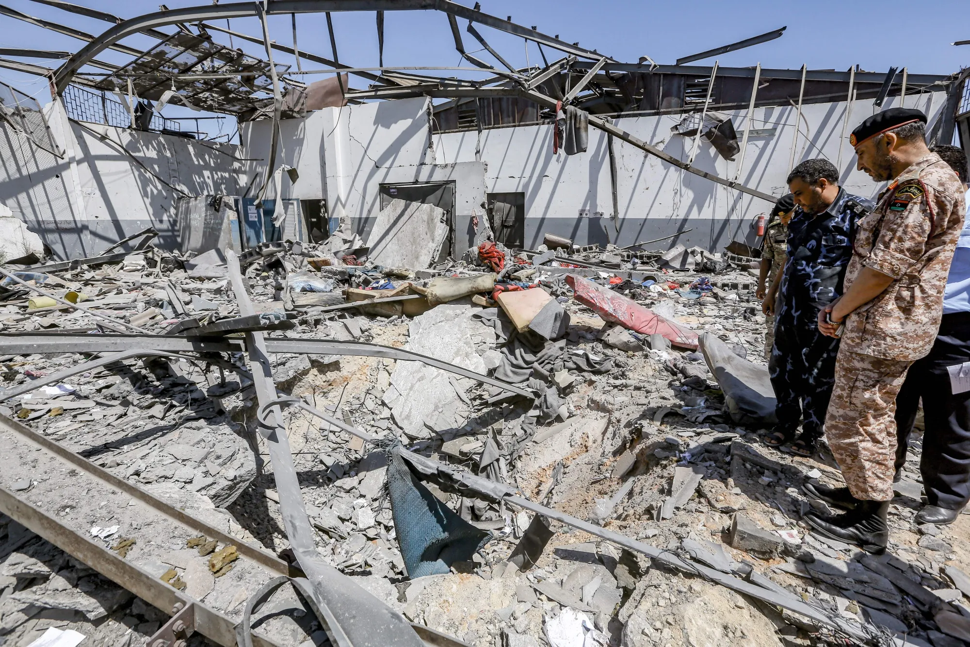 A destroyed migrant detention center in Tripoli following an air strike, on July 3.