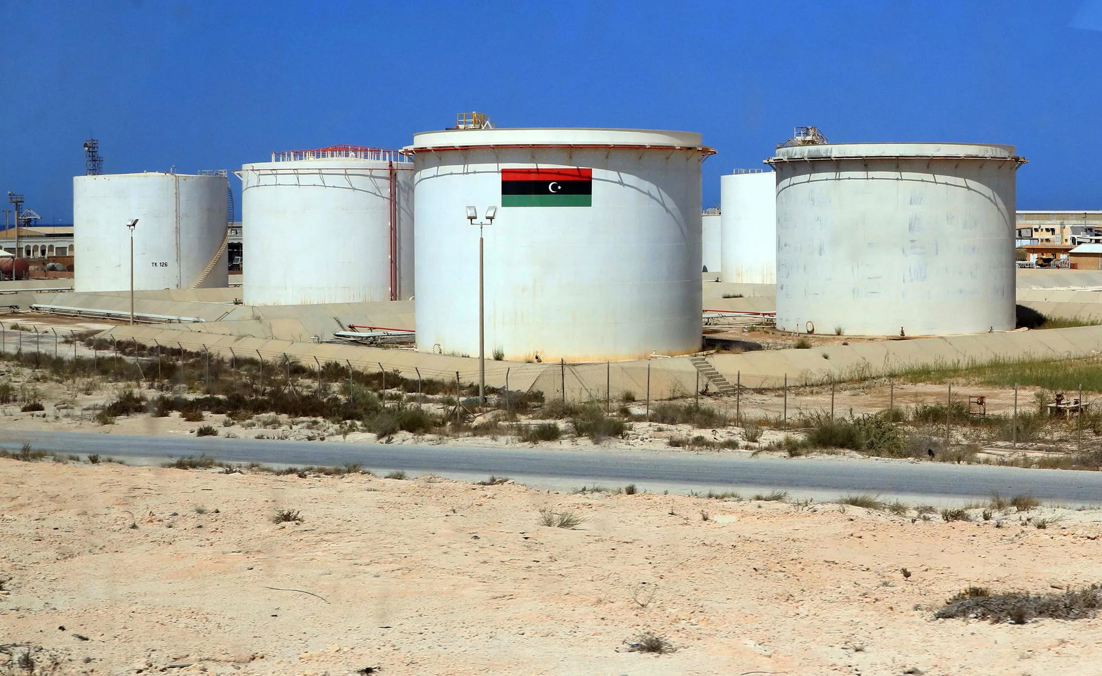 Oil storage tanks at the&nbsp;Brega Port&nbsp;west of Benghazi, Libya.