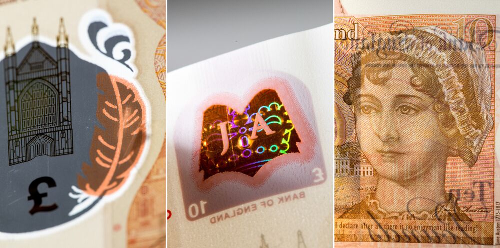 英10ポンド札は未来の紙幣、最先端の偽造防止機能－裏面に女性復活 - Bloomberg