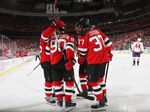 Marcus Johansson #90 of the New Jersey Devils celebrates his goal at 2:54 of the second period against the Washington Capitals at the Prudential Center on October 11, 2018 in Newark, New Jersey.