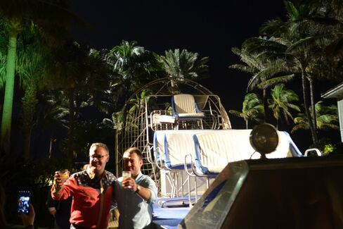 An air boat turns photo op on an outdoor plaza at the Breakers