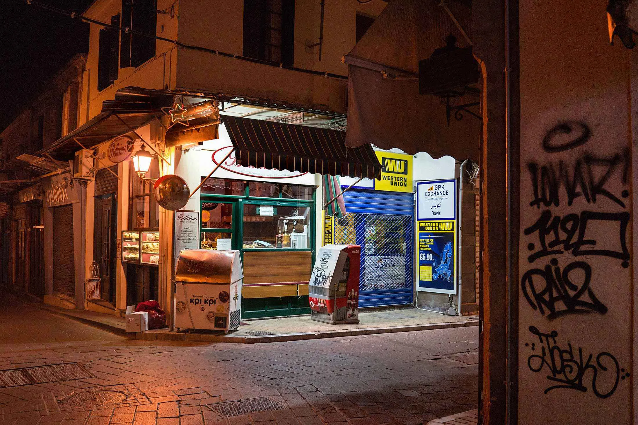 A Western Union counter on Lesbos.
