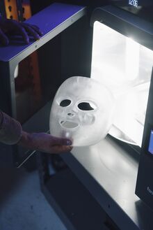 A 3D printed prototype of the Shark CryoGlow face mask in the company's Rapid Prototype Lab.