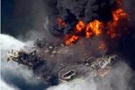 The Deepwater Horizon oil rig is seen burning on April 21, 2010 in the Gulf of Mexico