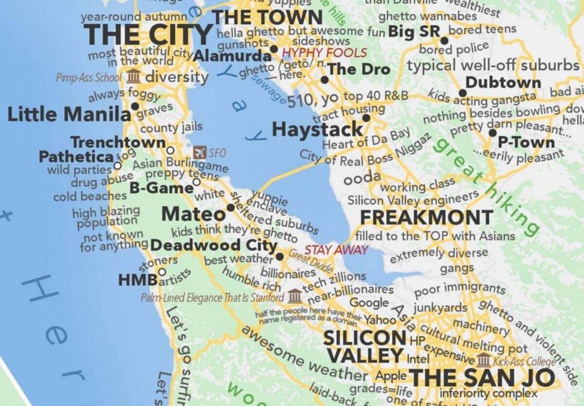 map of san francisco and surrounding cities A Profane Judgemental Urban Dictionary Map Of The San Francisco map of san francisco and surrounding cities