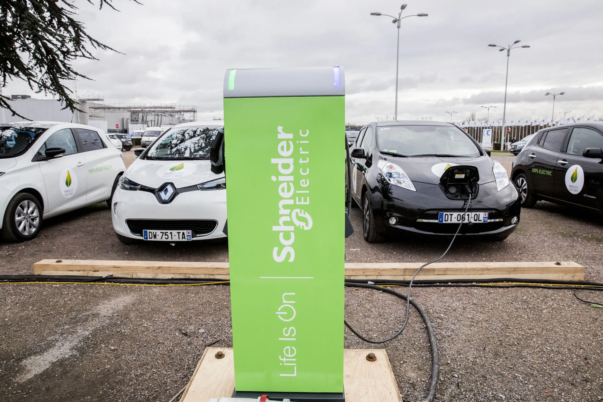 A&nbsp;Schneider Electric SE charging station outside the United Nations climate summit&nbsp;in Paris.