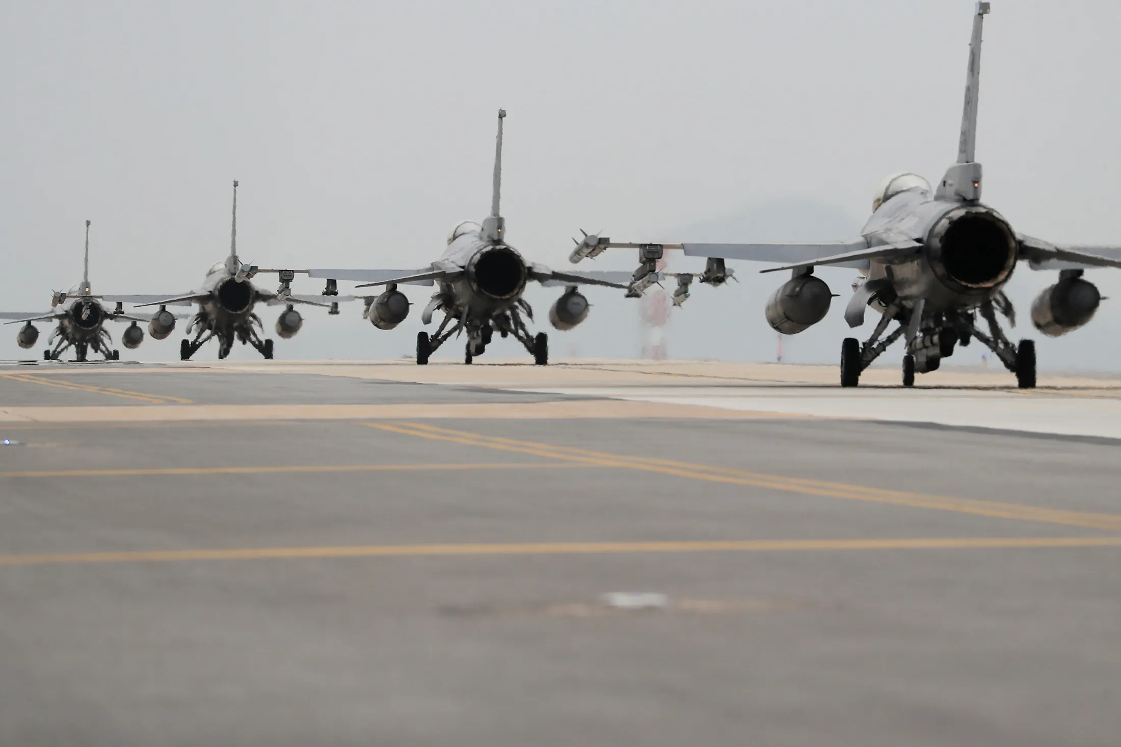 U.S. Air Force F-16 Fighting Falconse approaching \"armada\" that President Donald Trump touted last week was still thousands of miles away.