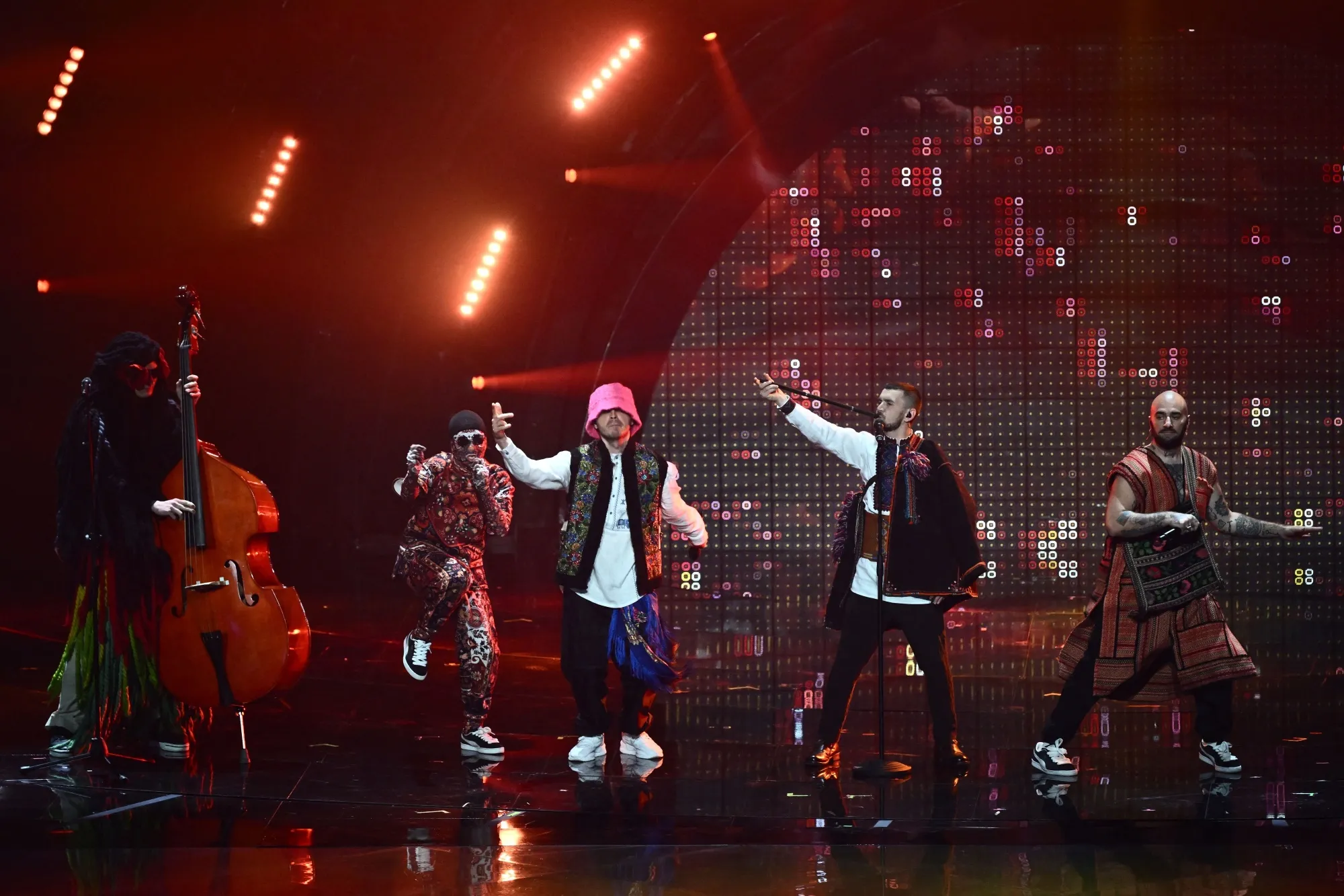 Kalush Orchestra perform on behalf of Ukraine during the Eurovision Song contest 2022.