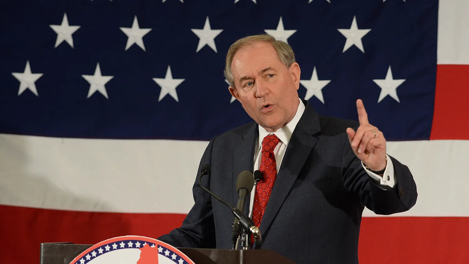 Former Virginia Gov. Jim Gilmore speaks at the First in the Nation Republican Leadership Summit April 17, 2015 in Nashua, New Hampshire.

