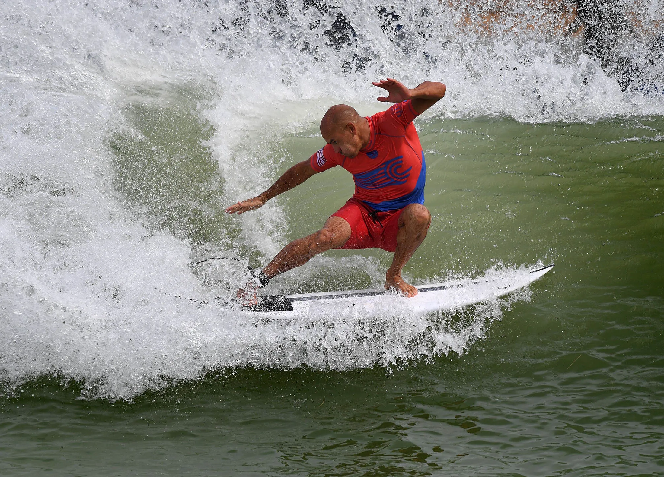 US surfer Kelly Slater rides a wave in Lemoore, California.