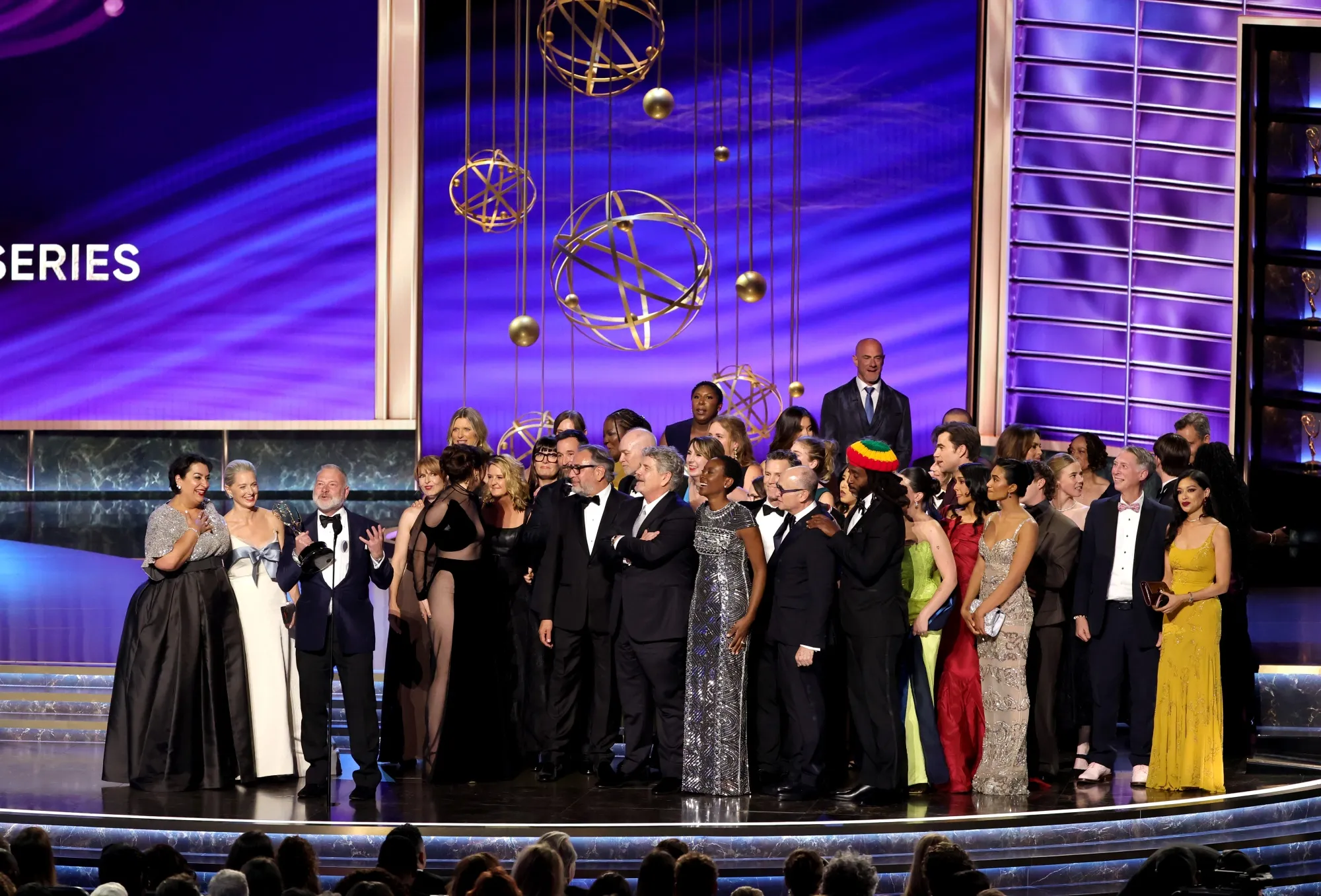 The cast and crew of "The Pitt" onstage at the Emmy Awards in Los Angeles.