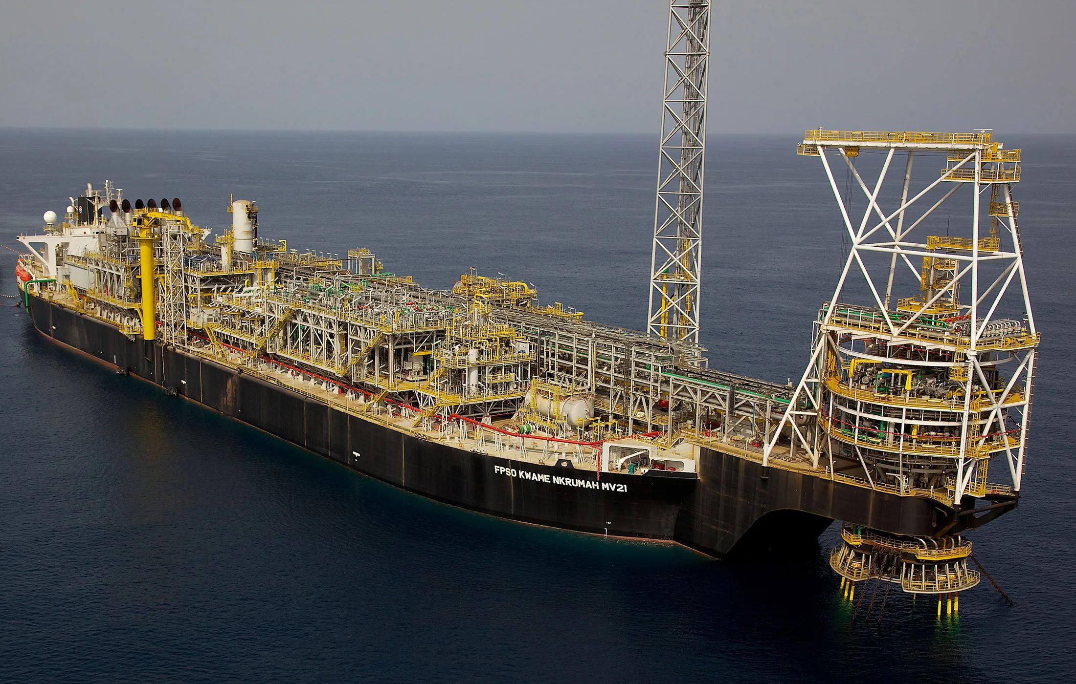 Tullow Oil's Floating Production Storage and Offloading (FPSO) tanker Kwame Nkrumah MV21 sits in the Jubilee off-shore oil field in Ghana, in this undated handout photo released to the media on Thursday, Jan. 15, 2015.
