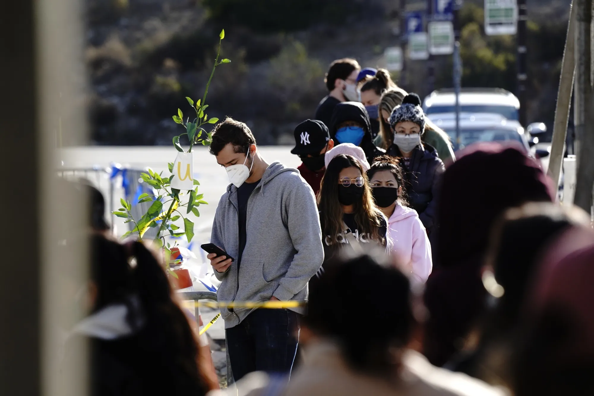 People wait in line at a Covid-19 testing site&nbsp;in San Marcos, Calif.,&nbsp;on&nbsp;Jan. 2.&nbsp;