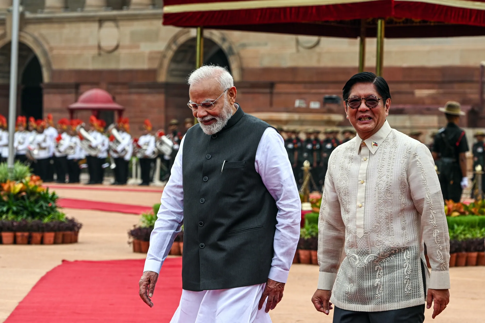 Narendra Modi and&nbsp; Ferdinand Marcos Jr. in New Delhi.