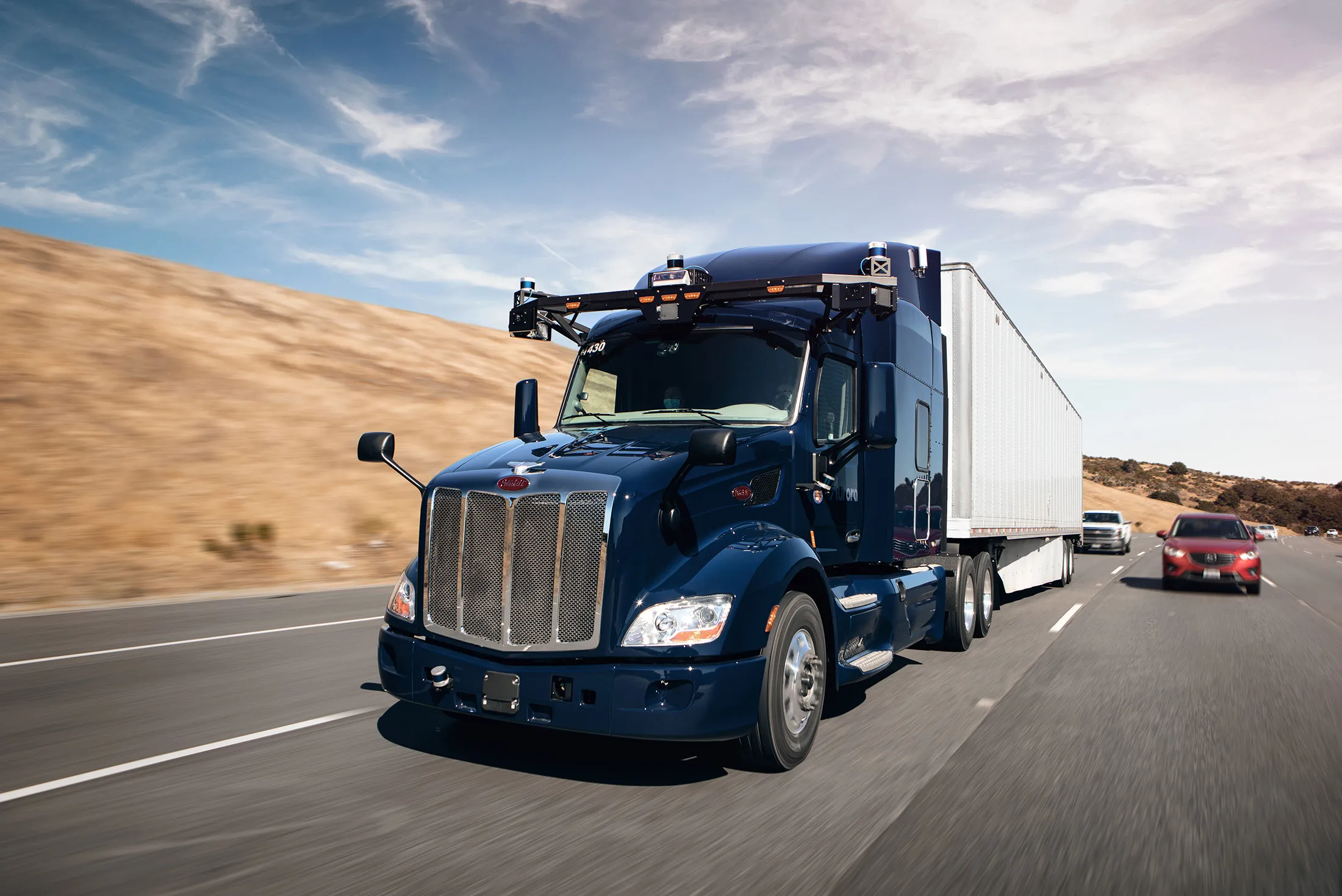 Aurora Innovation tests its software, the Aurora Driver, with human vehicle operators on public roads in Texas.