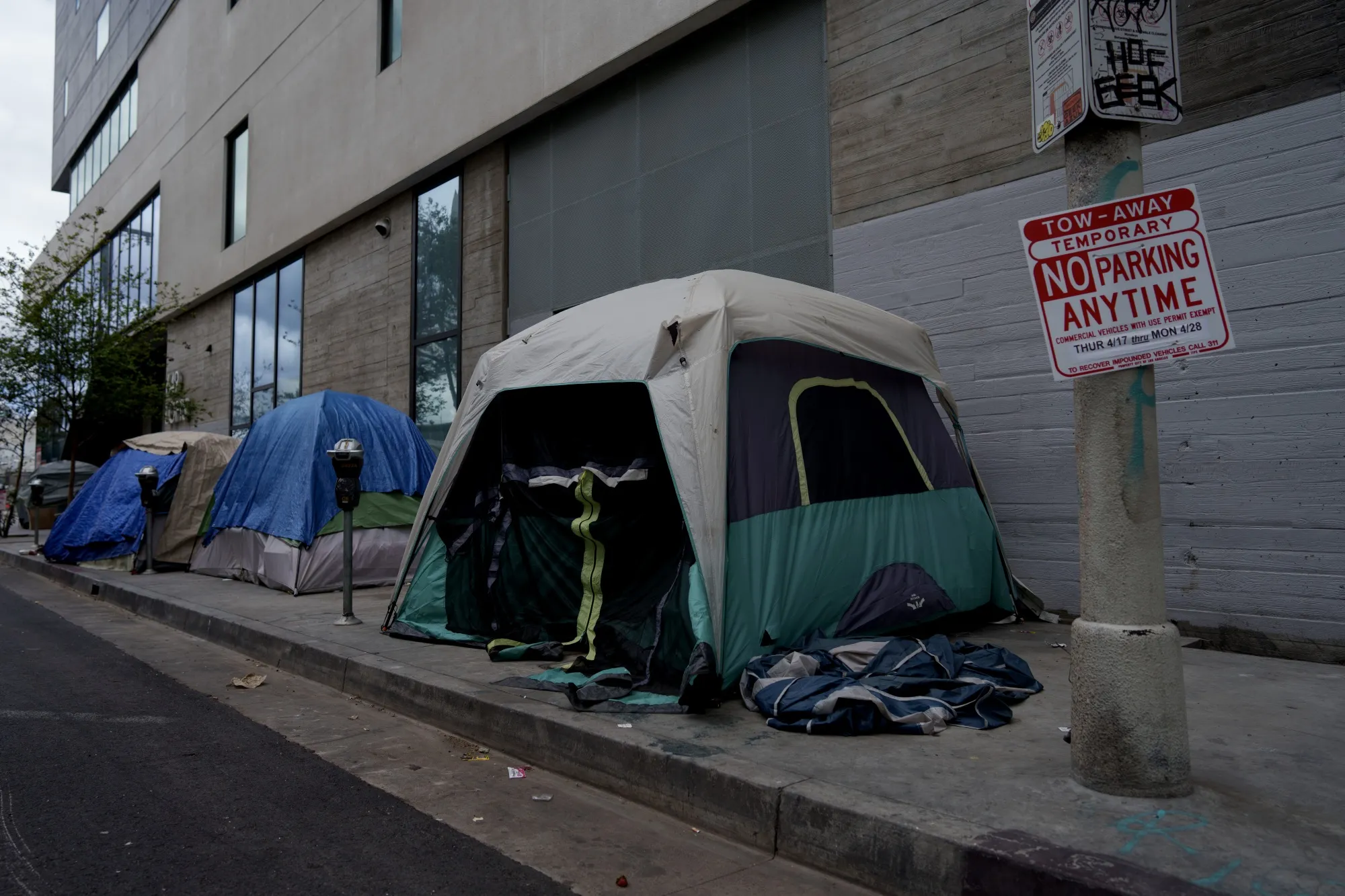 Homeless encampments in downtown Los Angeles, California.