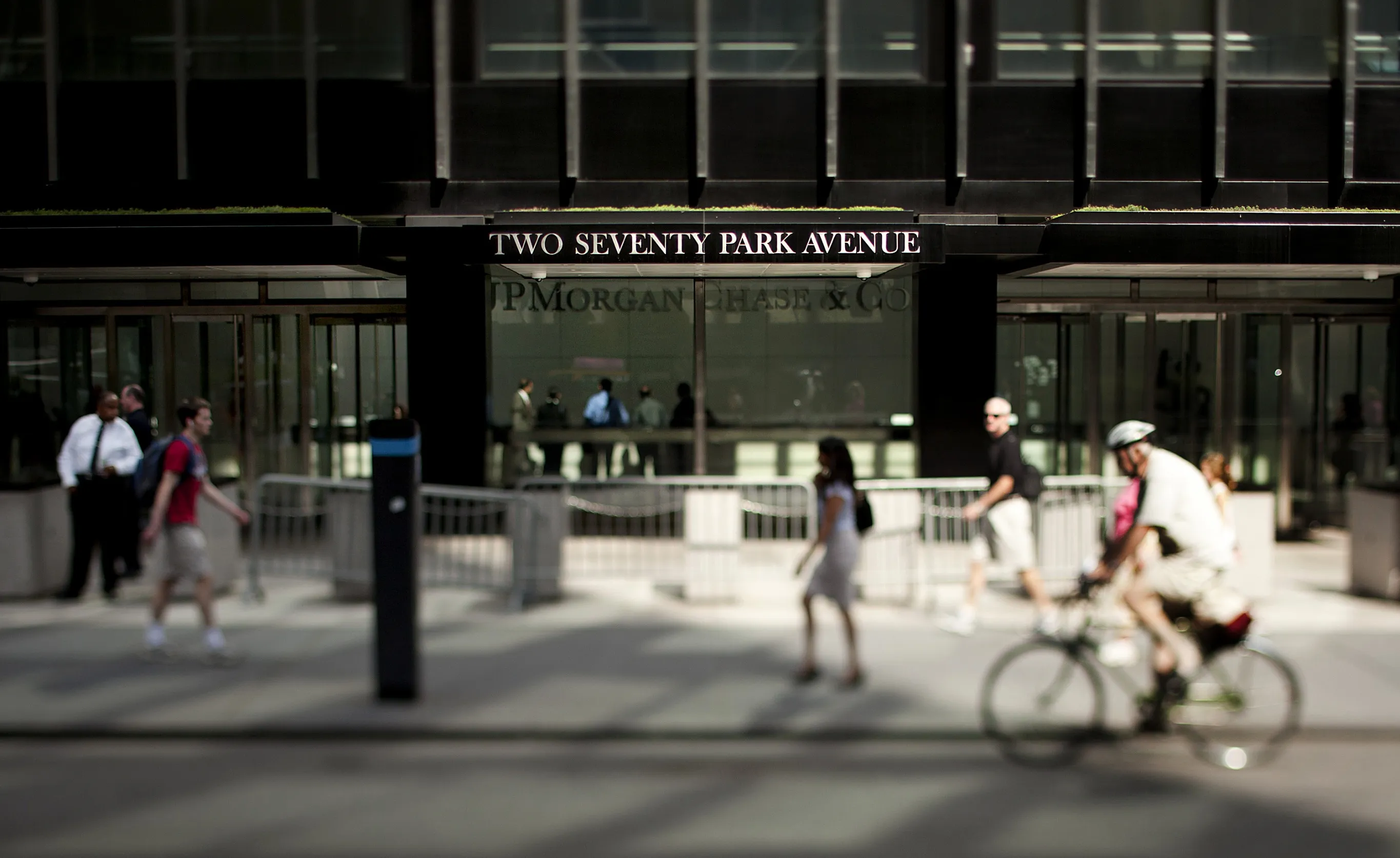 Outside the JPMorgan Chase &amp; Co. headquarters in New York, U.S.