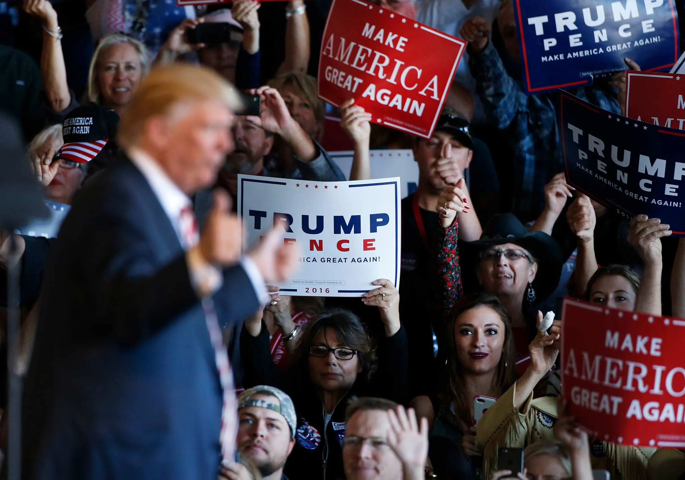 Republican Presidential Candidate Donald Trump leaves a rally on Oct. 18, in Grand Junction, Colorado.
