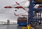A container ship docks at the Port of Long Beach in California, U.S. 