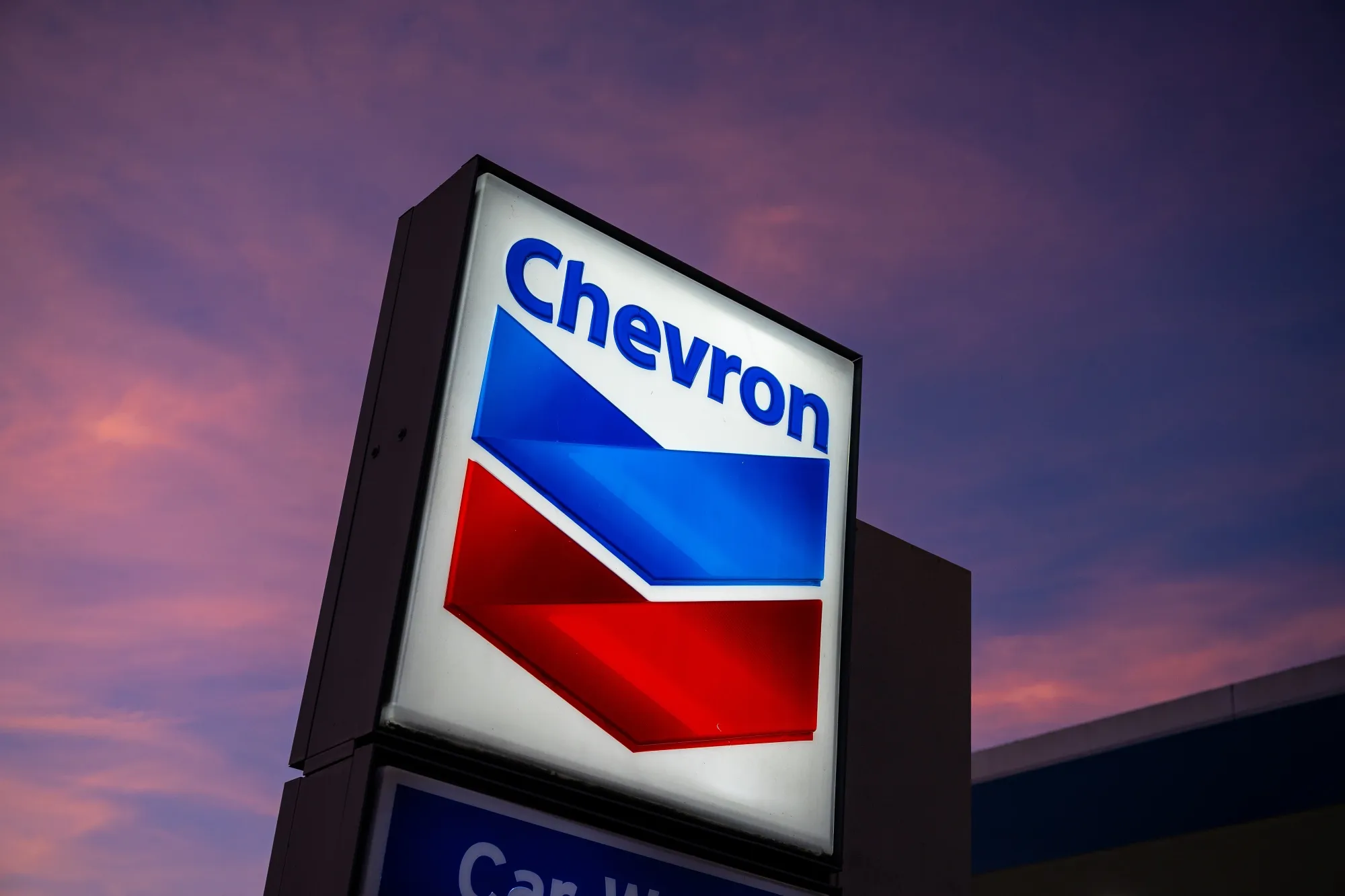Signage at a Chevron gas station.