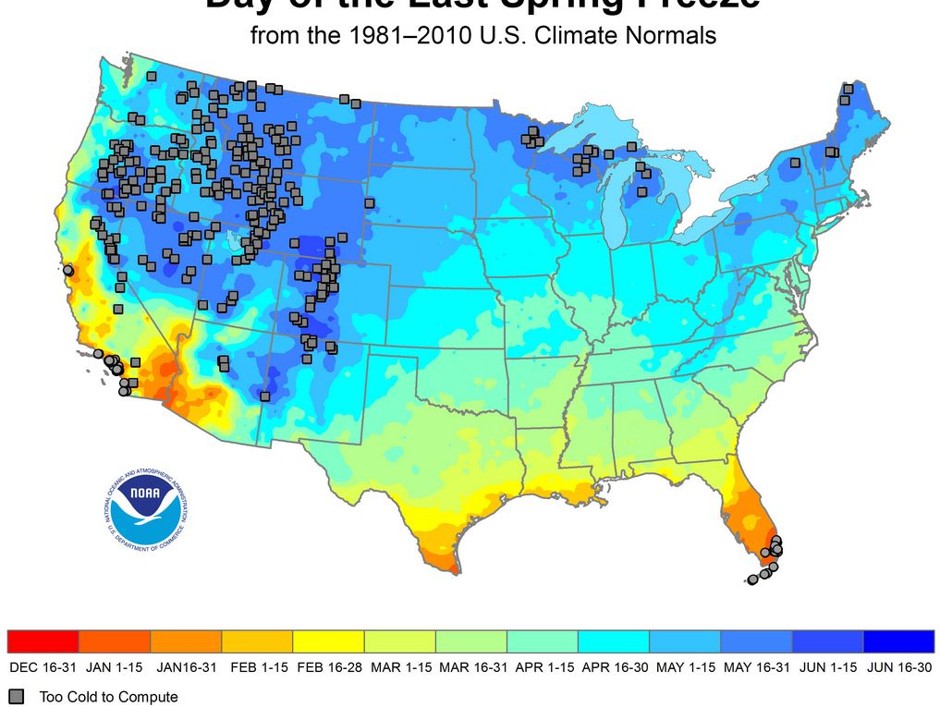 A U.S. Regional Map of the Last Day of Freezing Temperatures Bloomberg