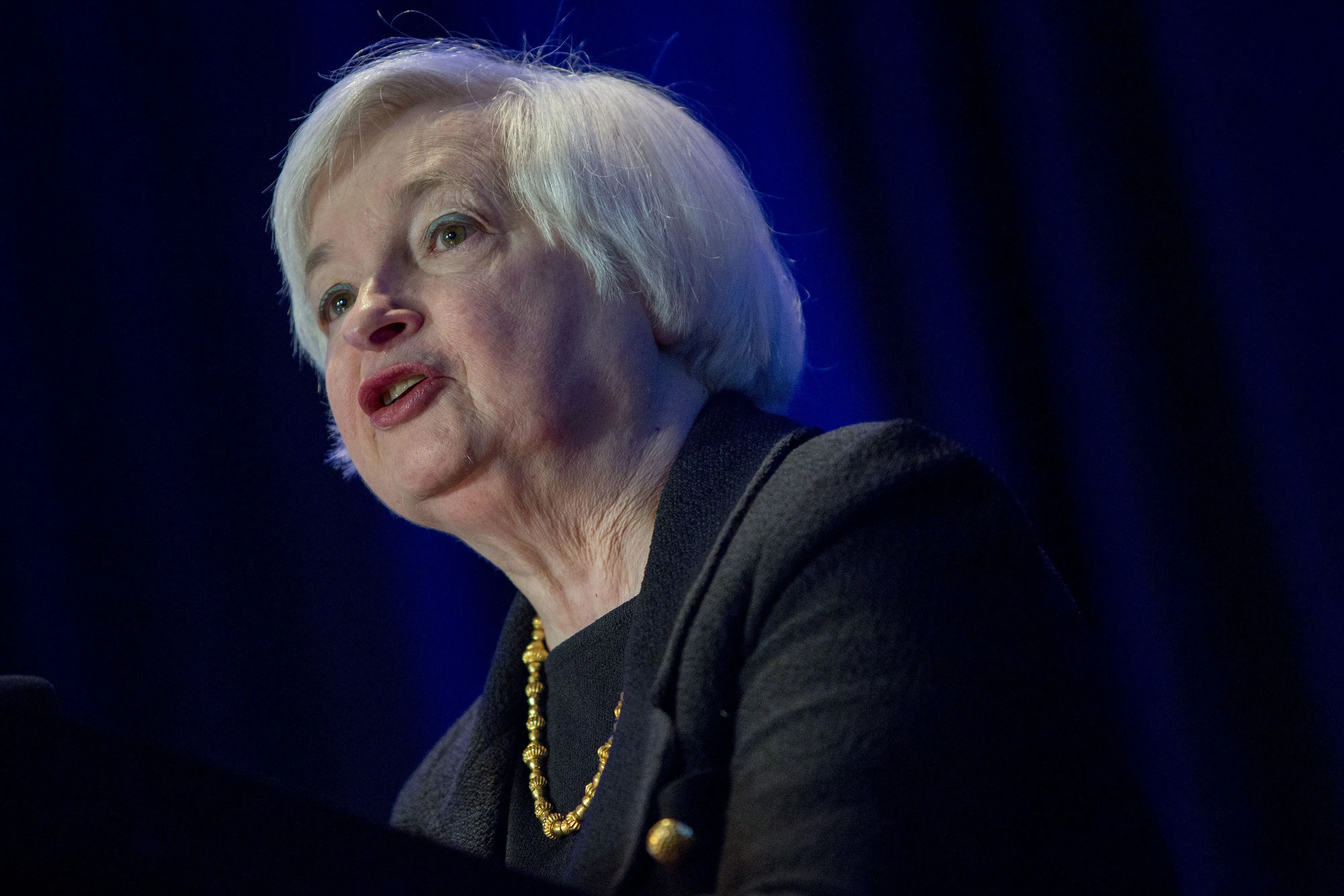Janet Yellen, chair of the U.S. Federal Reserve, speaks at the Federal Reserve System Community Development Research conference in Washington, D.C., U.S., on Thursday, April 2, 2015.
