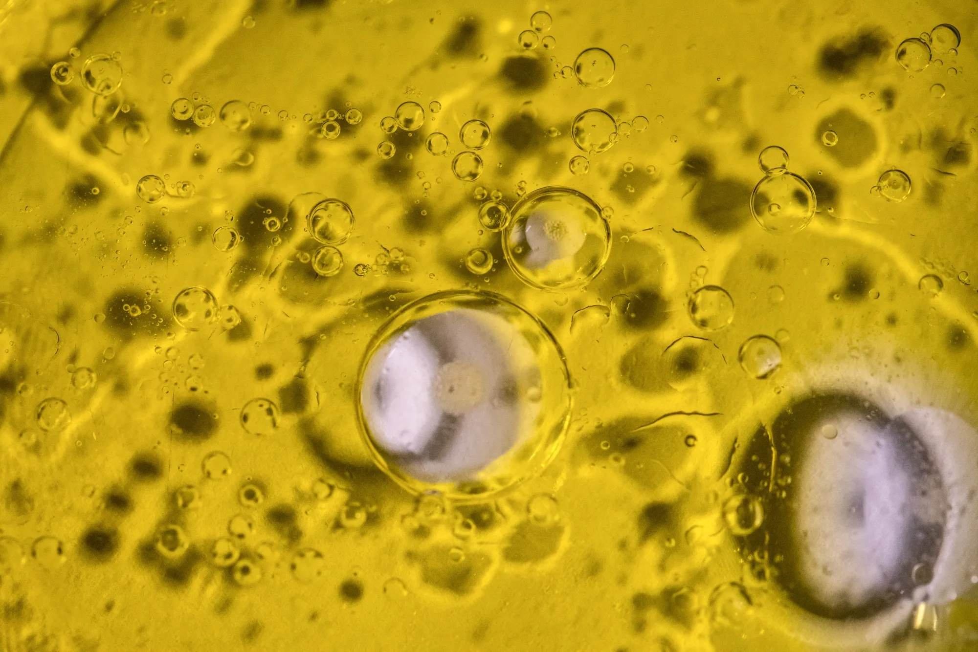 Abstract bubbles in olive oil.