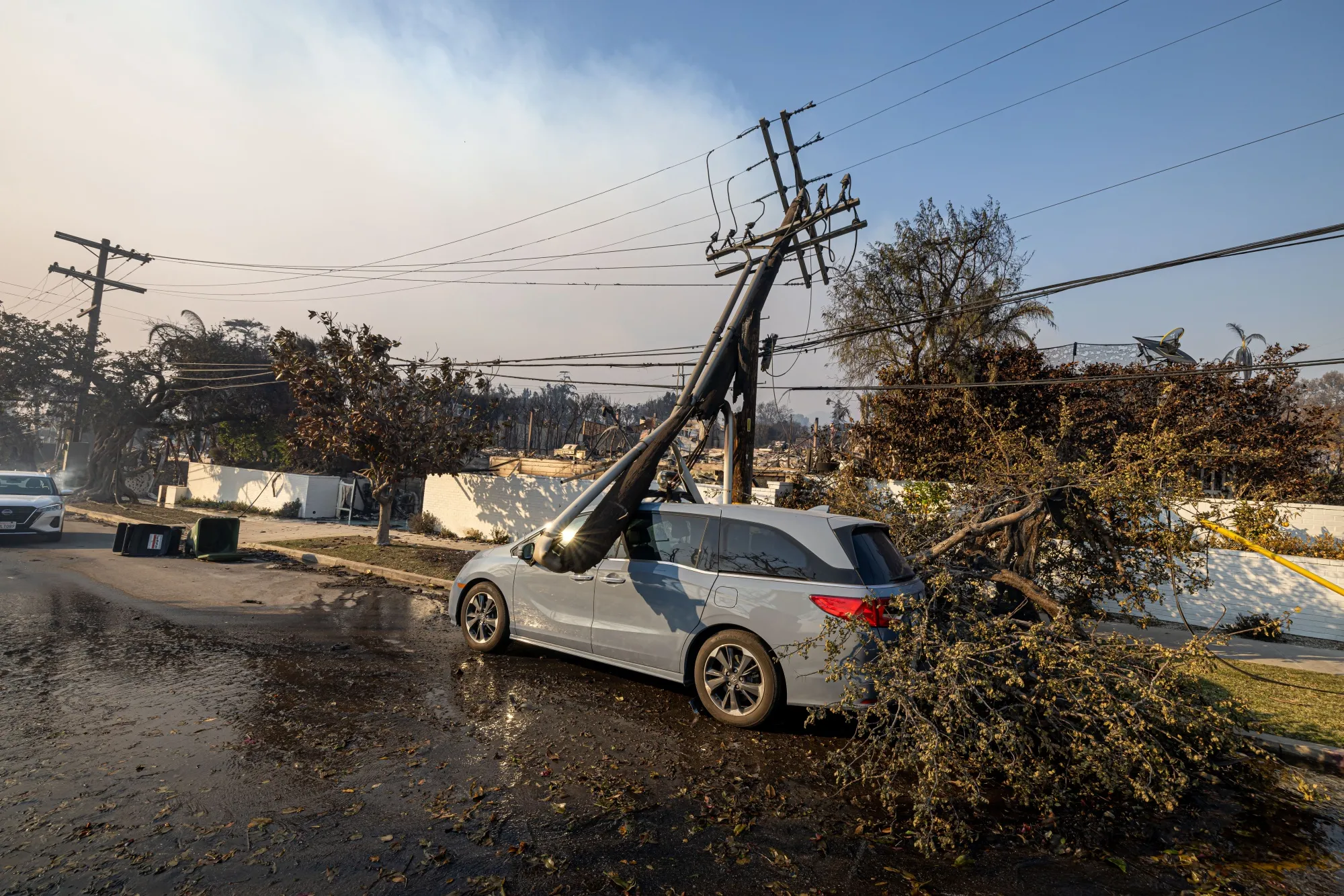 A downed powerline during the aftermath of the Palisades fire in Los Angeles.