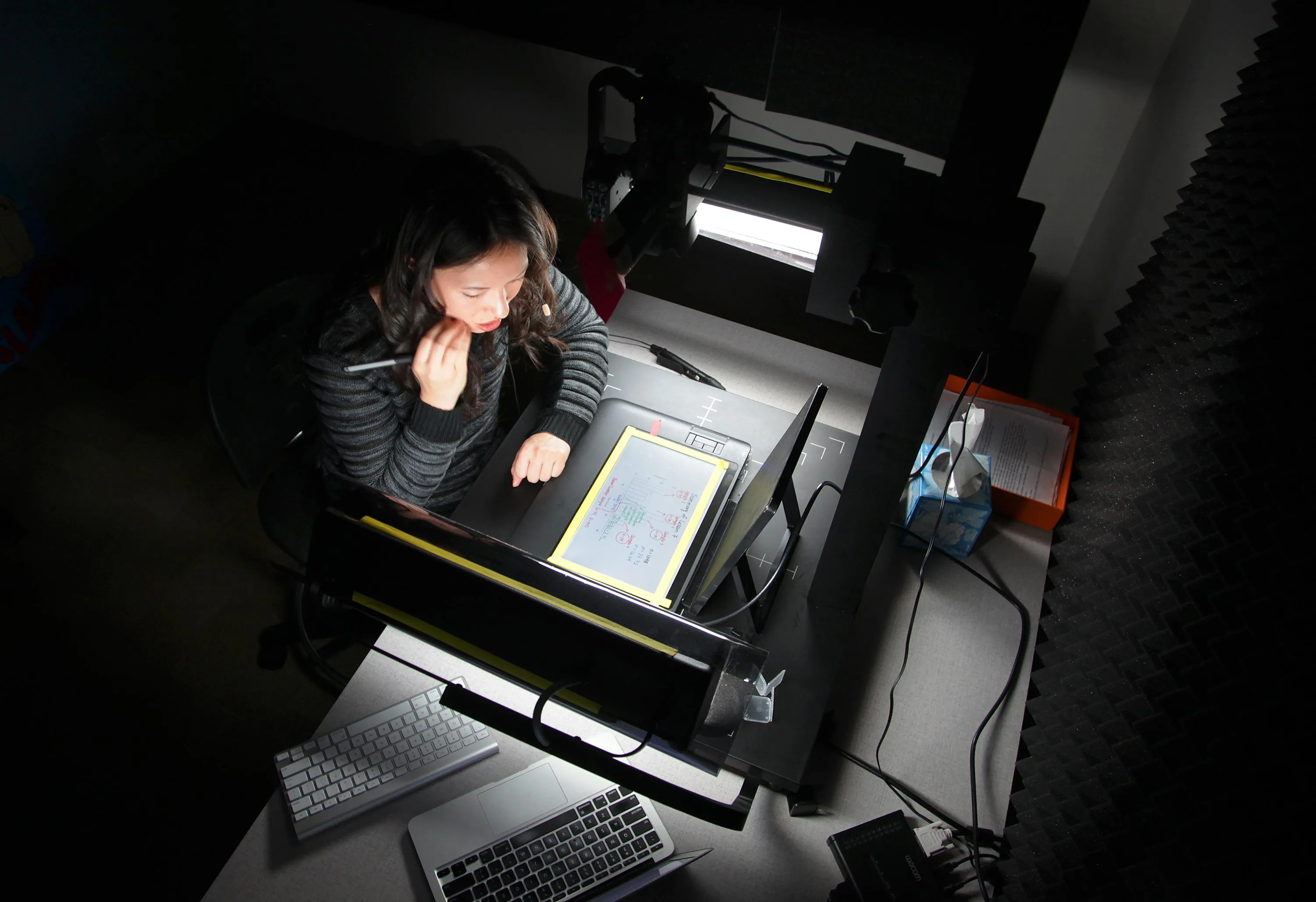 The recording of a statistics course in a studio at Udacity's location in Mountain View, Calif., on March 6, 2013. Universities have begun to blend massive open online courses, or MOOCs, into their curriculum in an attempt to accommodate the large amount of undergraduates needing remedial work and to remedy the budget-induced reduction of seats available in classes. Photographer: Jim Wilson/The New York Times via Redux