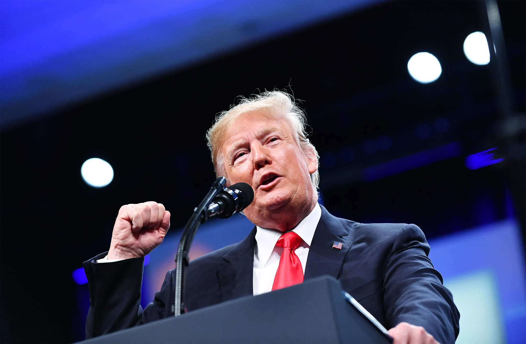 President Donald Trump addresses the International Association of Chiefs of Police&nbsp;annual convention in Orlando, Fla., on Oct. 8.&nbsp;