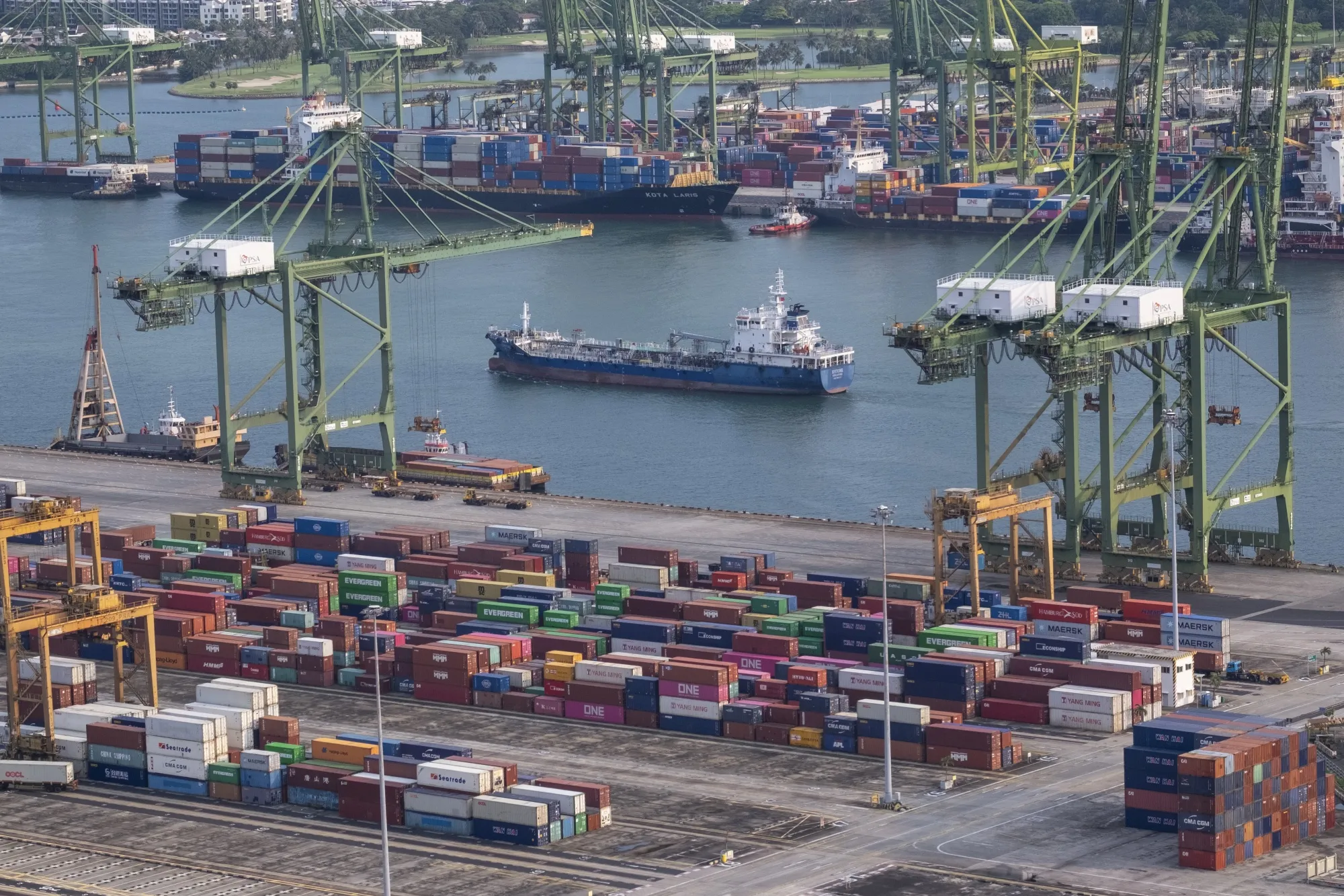 Singapore Port Container Logjam Worsens as Ships Avoid Red Sea