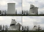 Sprengung des Kühlturms des abgeschalteten AKW Biblis.