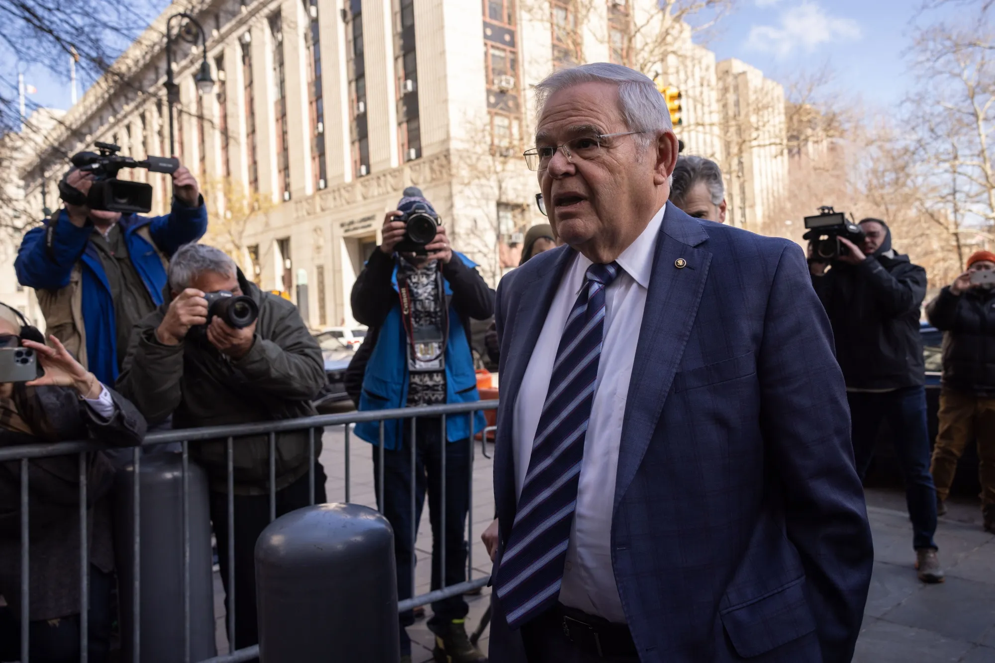 Robert Menendez&nbsp;arrives at federal court in New York on&nbsp;March 11.