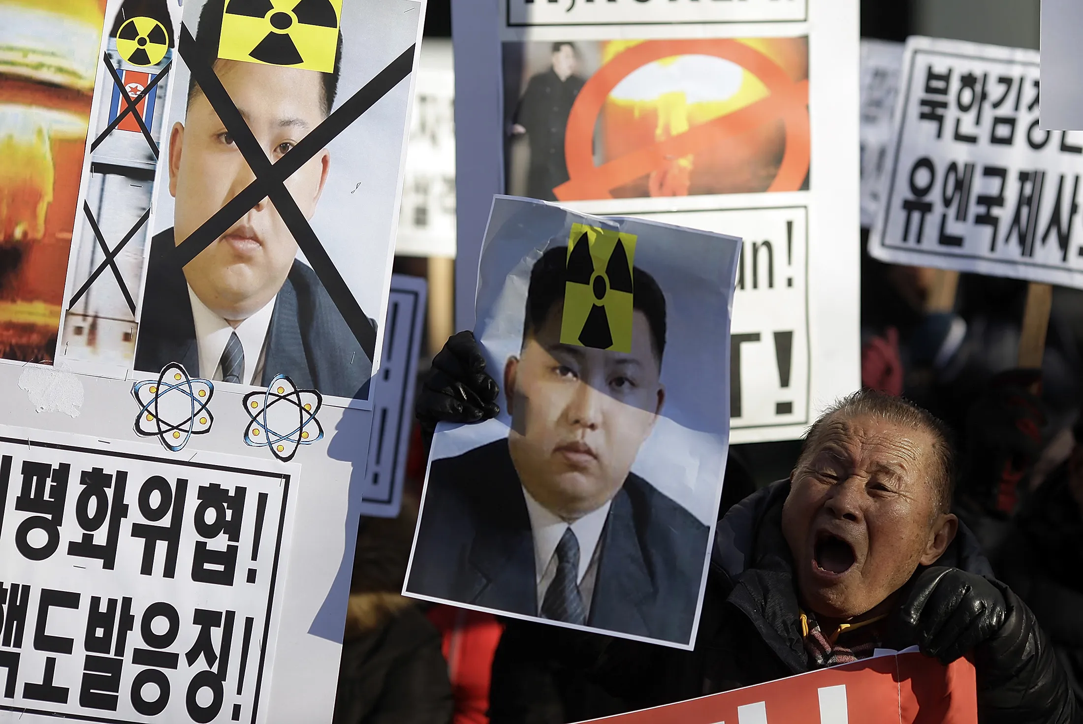 Protesters participate in an anti-North Korea rally in Seoul, South Korea, on Jan. 7.

