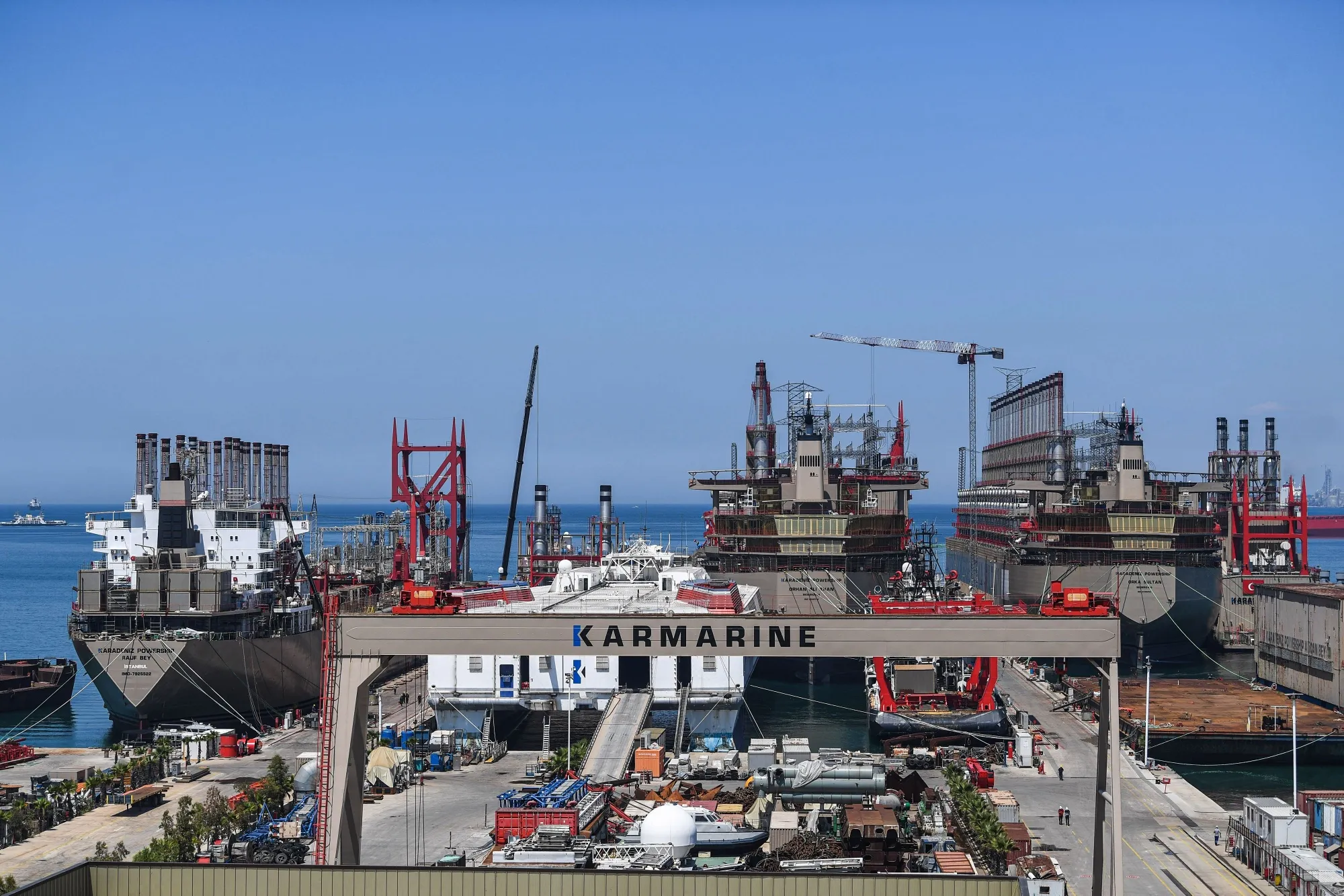 Karpowership company's shipyard with powerships&nbsp;in Yalova.