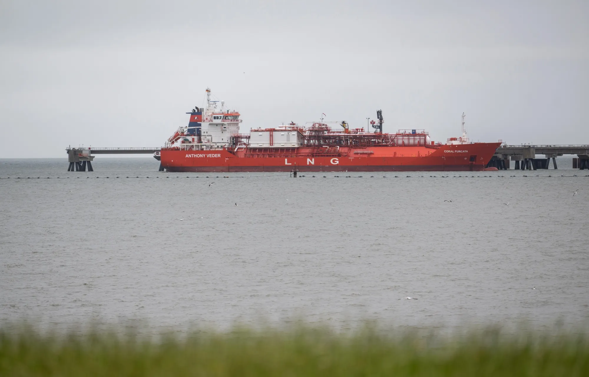 A terminal for connecting floating stations for liquified natural gas under construction near Wilhelmshaven, Germany, on July 8.