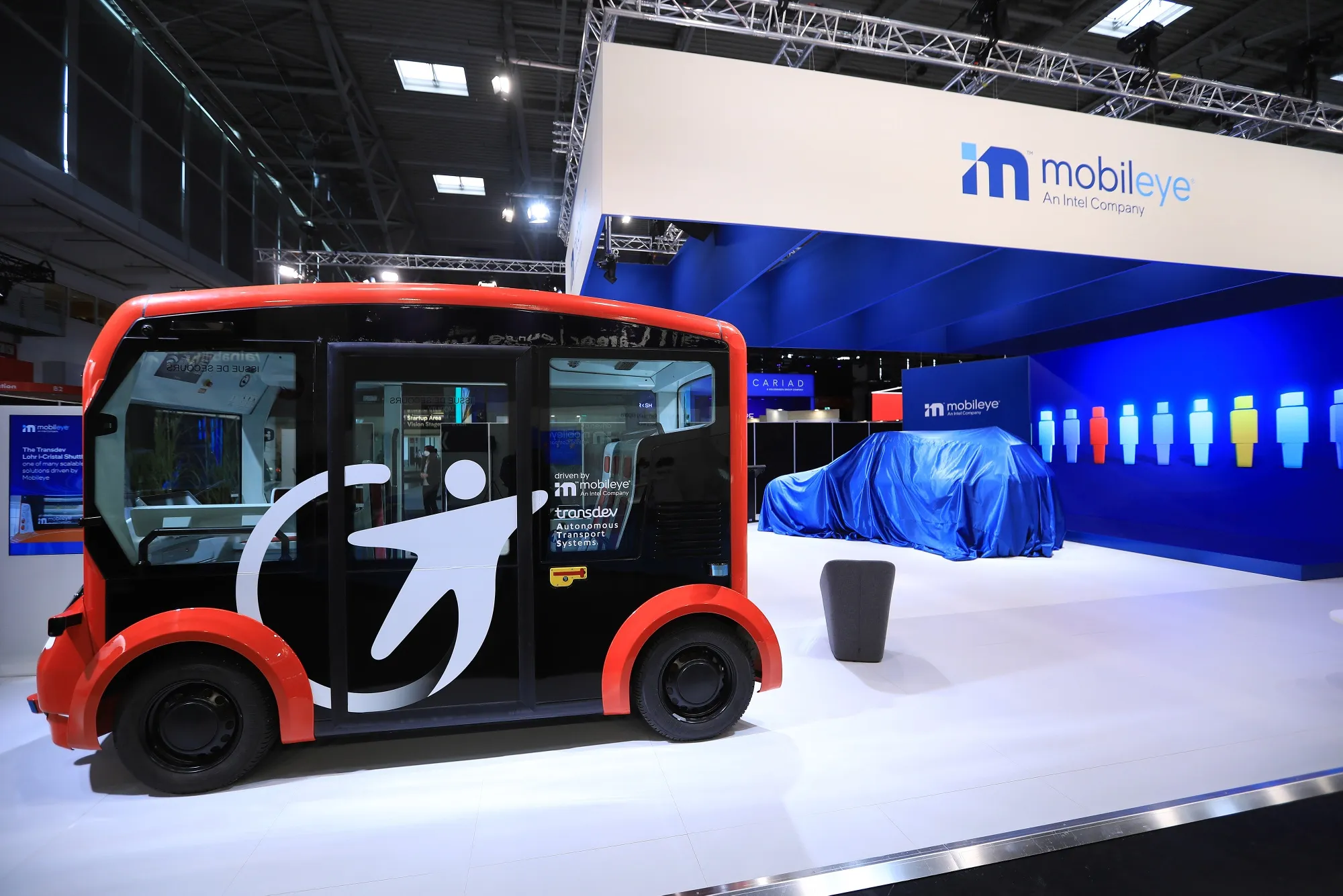 An autonomous bus on the Mobileye stand during the IAA Munich Motor Show in 2021.