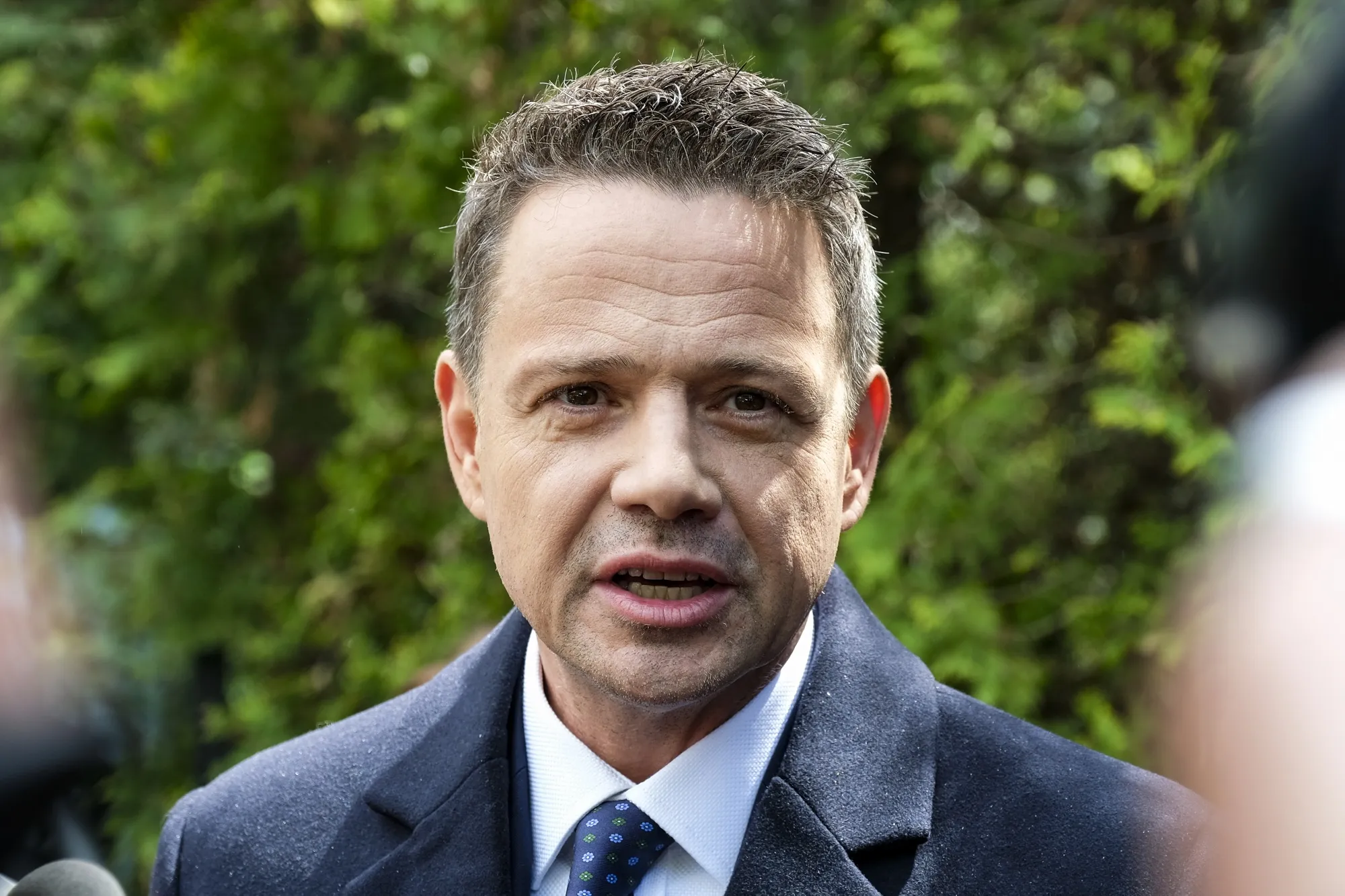 Rafal Trzaskowski arrives at a polling station in Warsaw, Poland, on May 18
