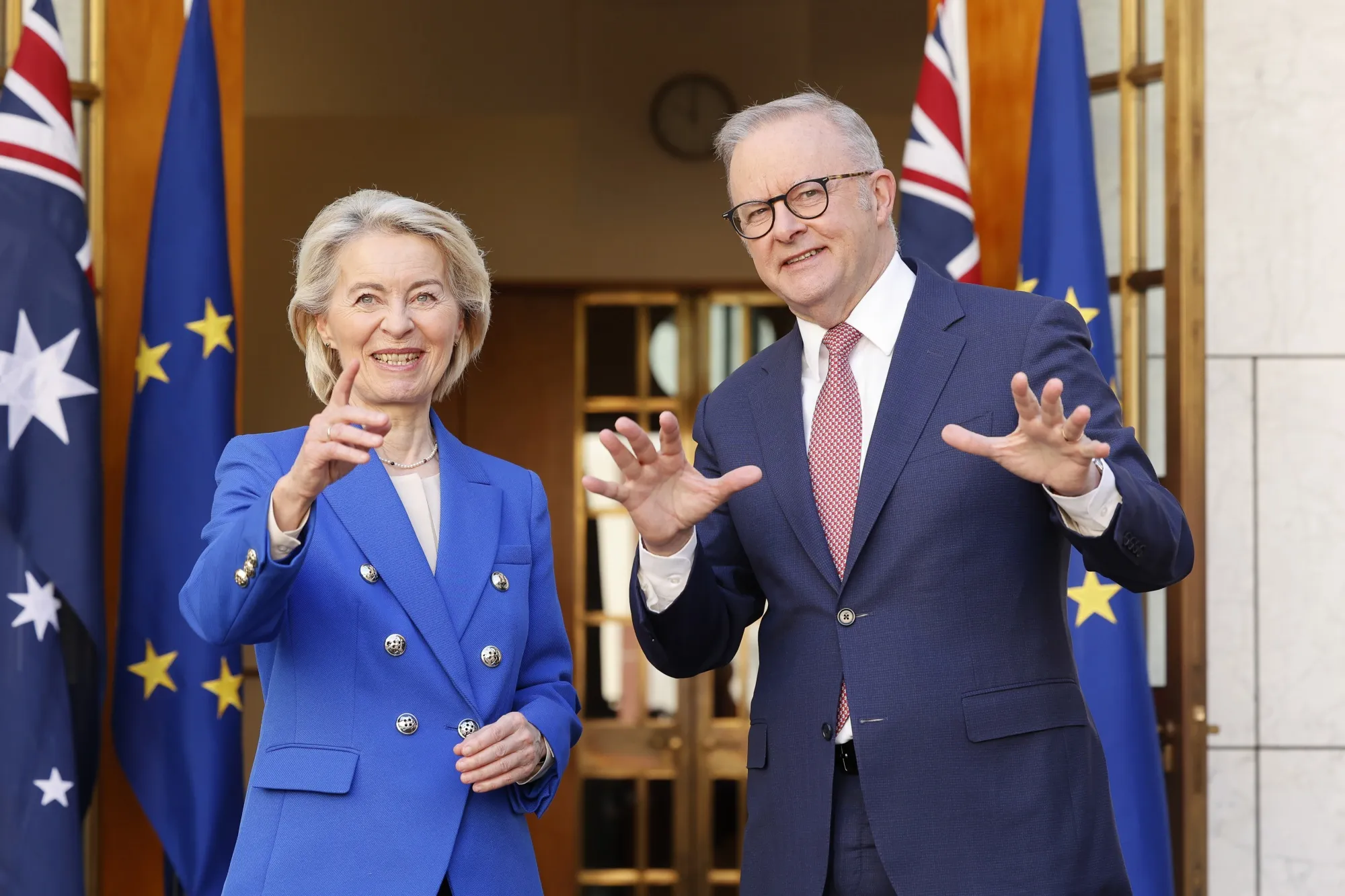 Ursula von der Leyen, left, and Anthony Albanese in Canberra.