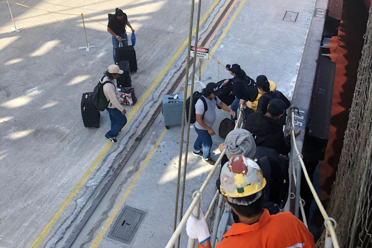 Burmese seafarers disembark from the Unison Jasper at the Port of Newcastle, Australia. Seven of the ship's 22 crew sought the help of International Transport Workers’ Federation and have been repatriated.