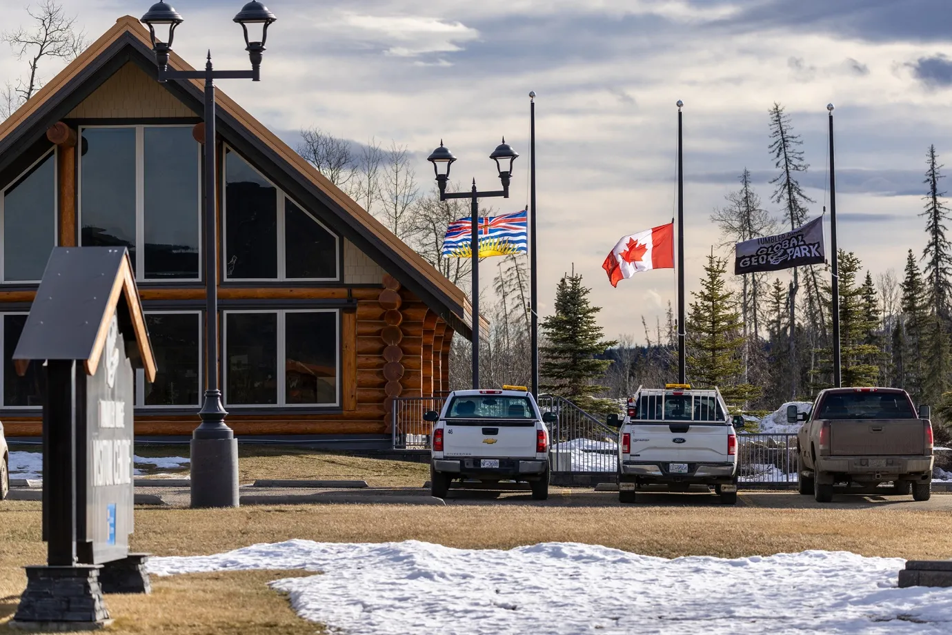 View of the Visitor Center following a shooting at Tumbler Ridge Secondary School in Tumbler Ridge, British Columbia, on Feb. 11.
