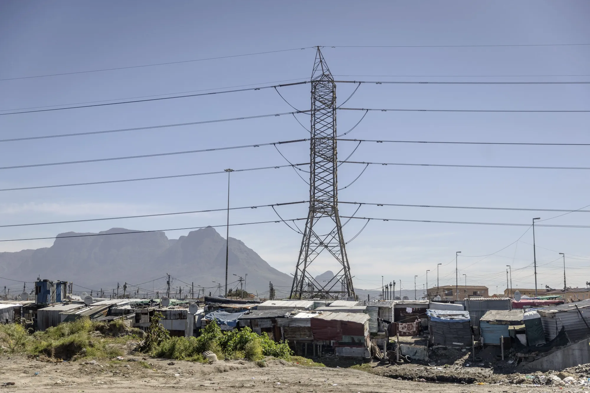 An electrical tower in the Manenberg township in Cape Town.