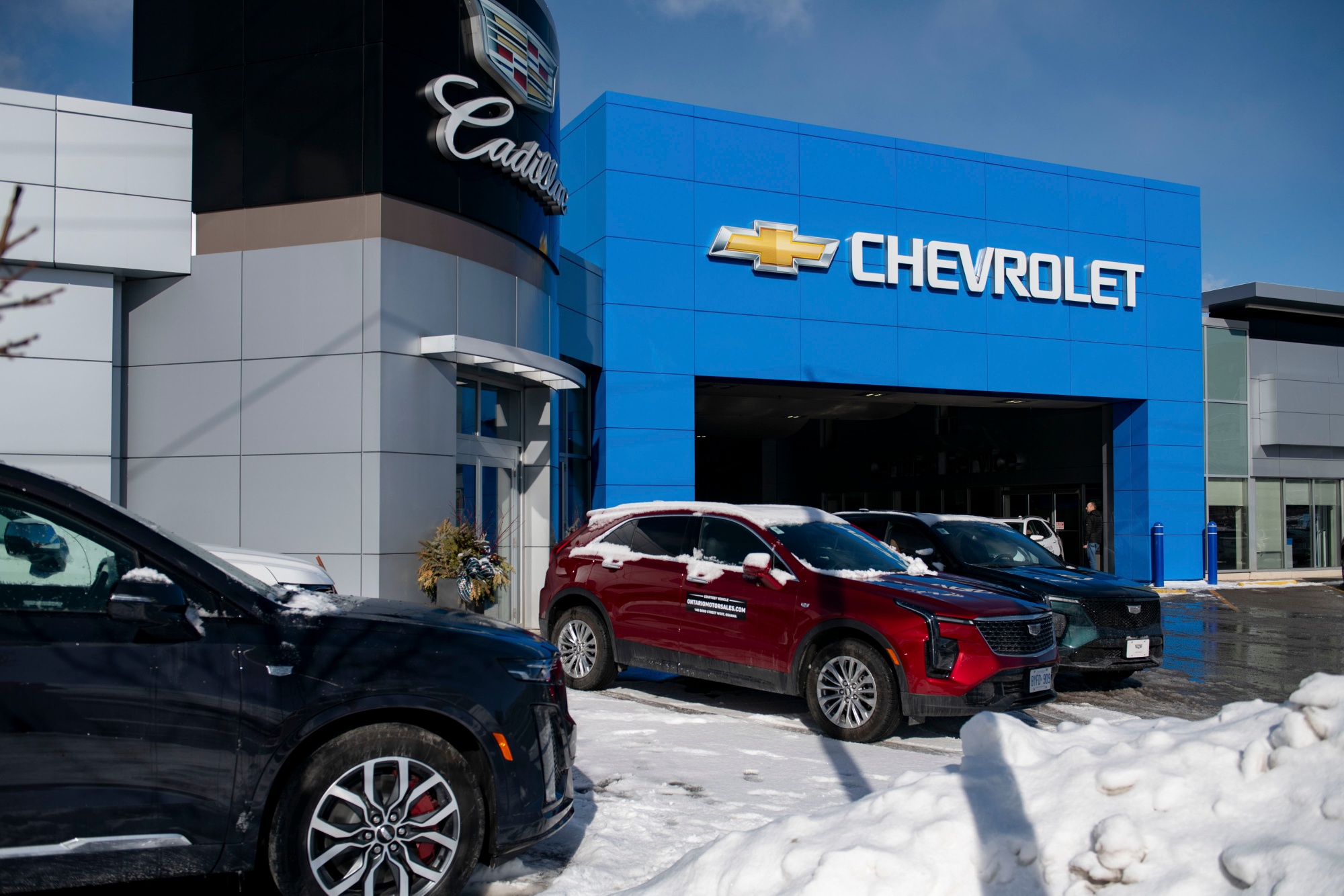 A General Motors Canada car dealership in Oshawa, Ontario, Canada, on Tuesday, Feb. 4, 2025. US President Donald Trump's proposed tariffs against Canada and Mexico would threaten production at automakers across North America and send record vehicle prices even higher, with about a quarter of a trillion dollars in trade that would be disrupted.