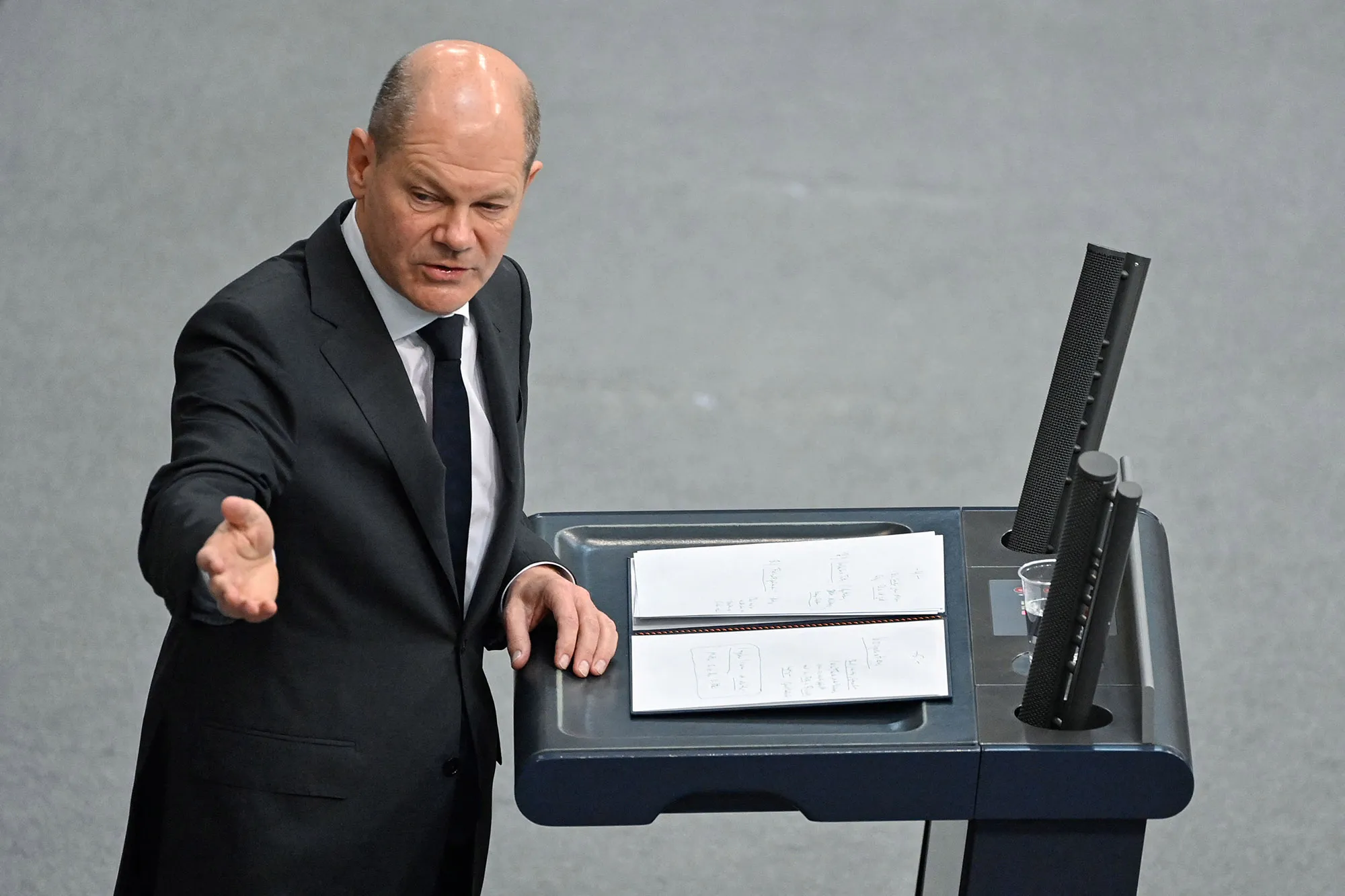 Olaf Scholz during a session at the Bundestag, on Nov. 11.