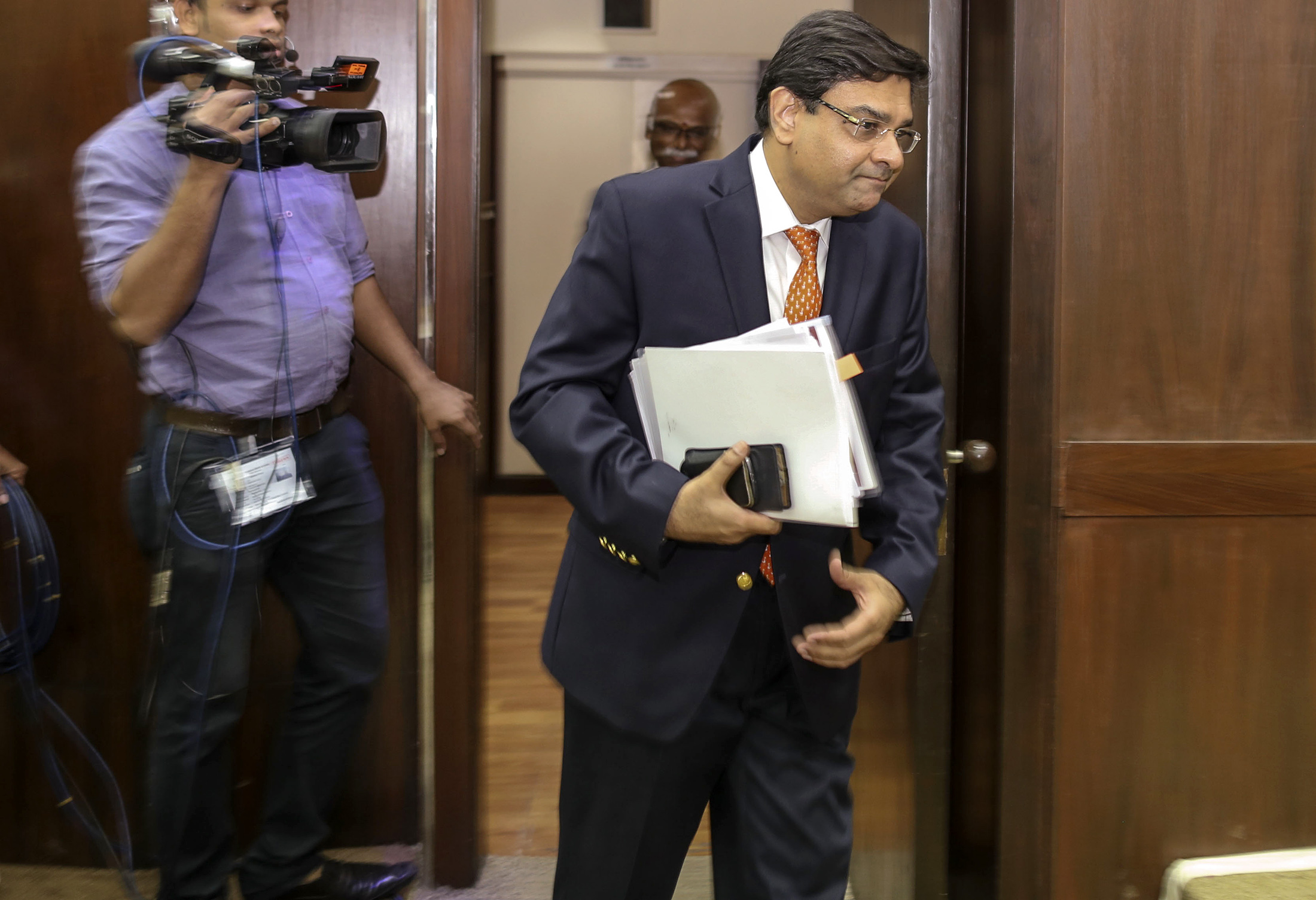 Urjit Patel, governor of the Reserve Bank of India, arrives at a news conference in Mumbai, on Oct. 4, 2016.
